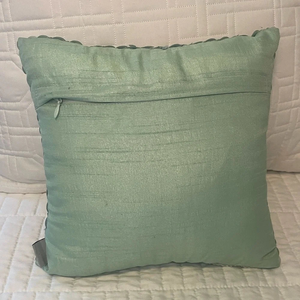 Opalite aqua blue jeweled sequin square accent pillow by Thro